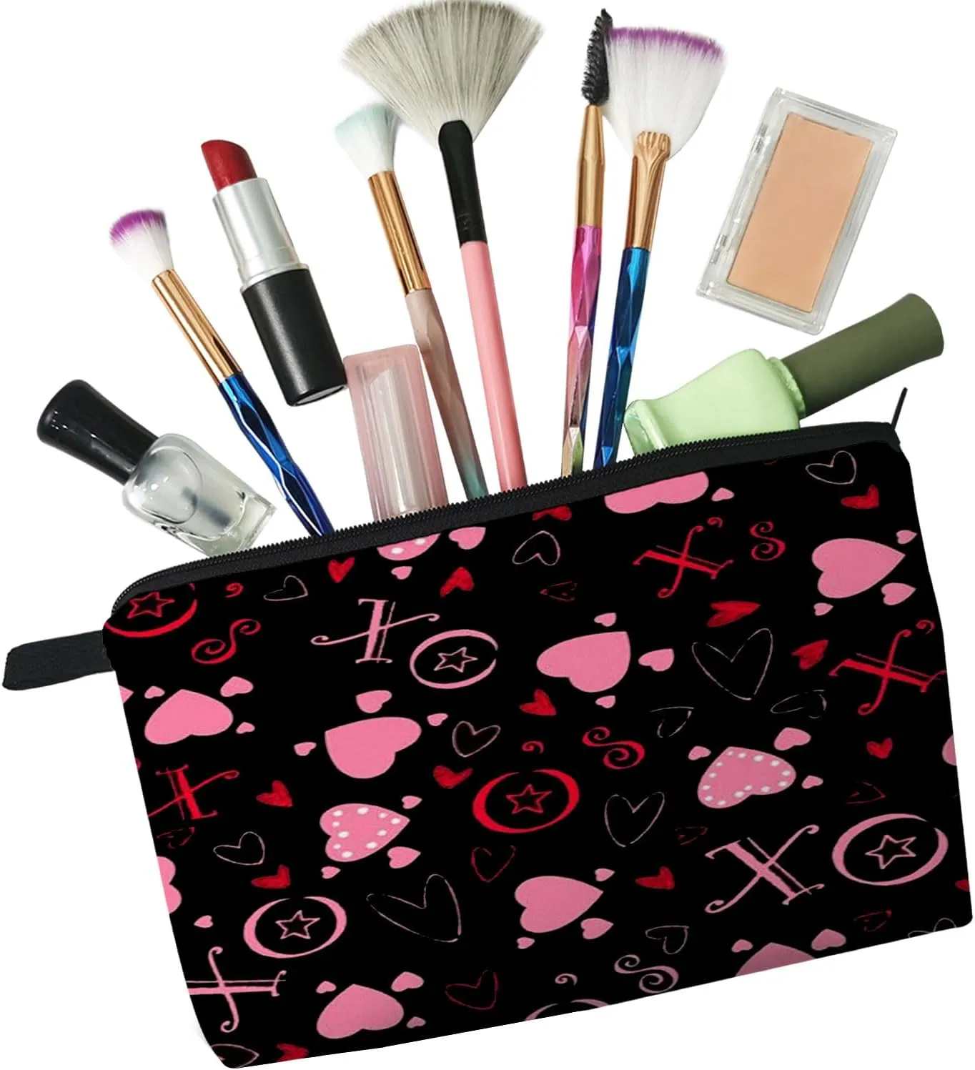 XOXO Pink Heart Makeup Bag Cute Small Makeup Bag Travel Toiletry Zipper Pouch Birthday Christmas Valentine Gift XOXO Pink Love Cosmetic Bag for Women