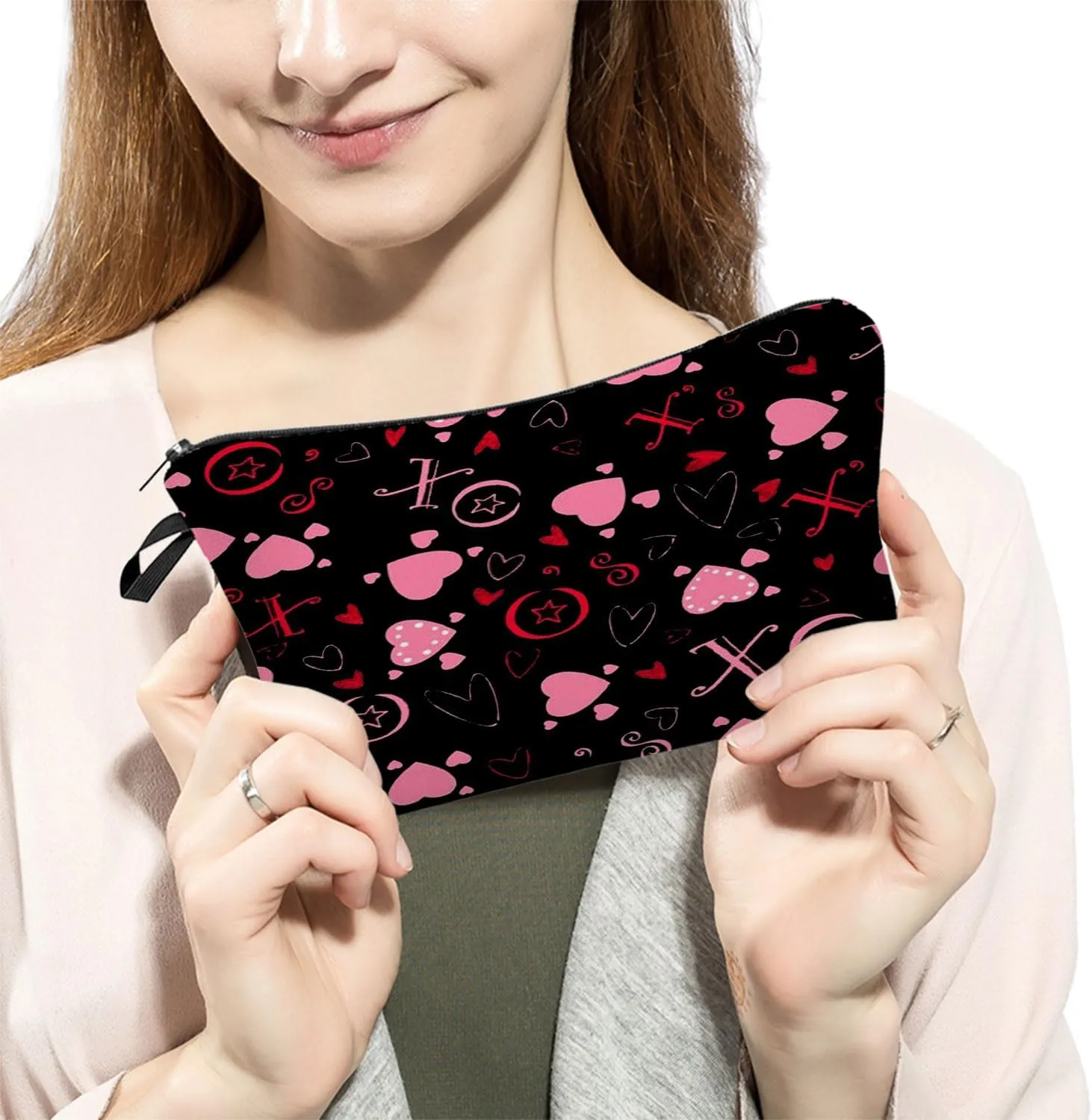 XOXO Pink Heart Makeup Bag Cute Small Makeup Bag Travel Toiletry Zipper Pouch Birthday Christmas Valentine Gift XOXO Pink Love Cosmetic Bag for Women