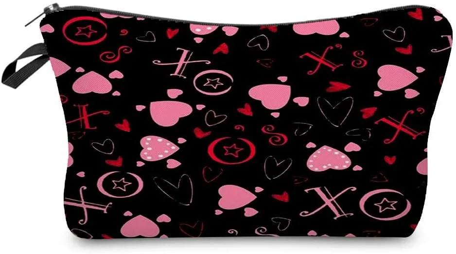 XOXO Pink Heart Makeup Bag Cute Small Makeup Bag Travel Toiletry Zipper Pouch Birthday Christmas Valentine Gift XOXO Pink Love Cosmetic Bag for Women