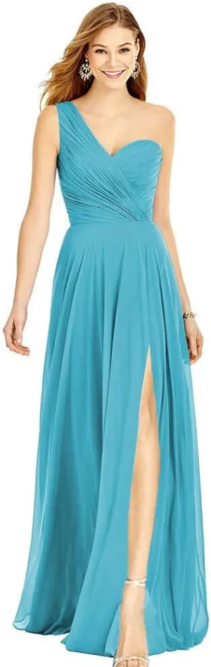 XYAYE One Shoulder Chiffon Bridesmaid Dresses with Slit Maxi Long Formal Dresses for Women Party XY014