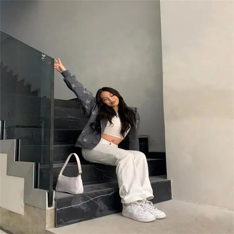 Y2k Fairy Grunge Star Print Hoodies for Women Men Acubi Fashion Long Sleeve Zip Up Jackets Oversized Indie Outwear