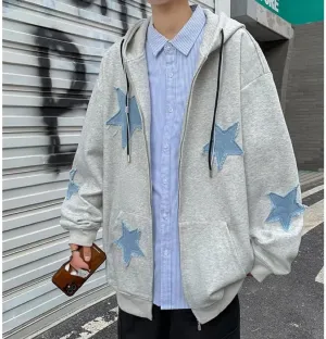 Y2K Hoodie Zip Up Star Jackets Grunge Gothic Graphic Sweatshirt Acubi Emo Hooded Pullover Tops Harajuku Clothes