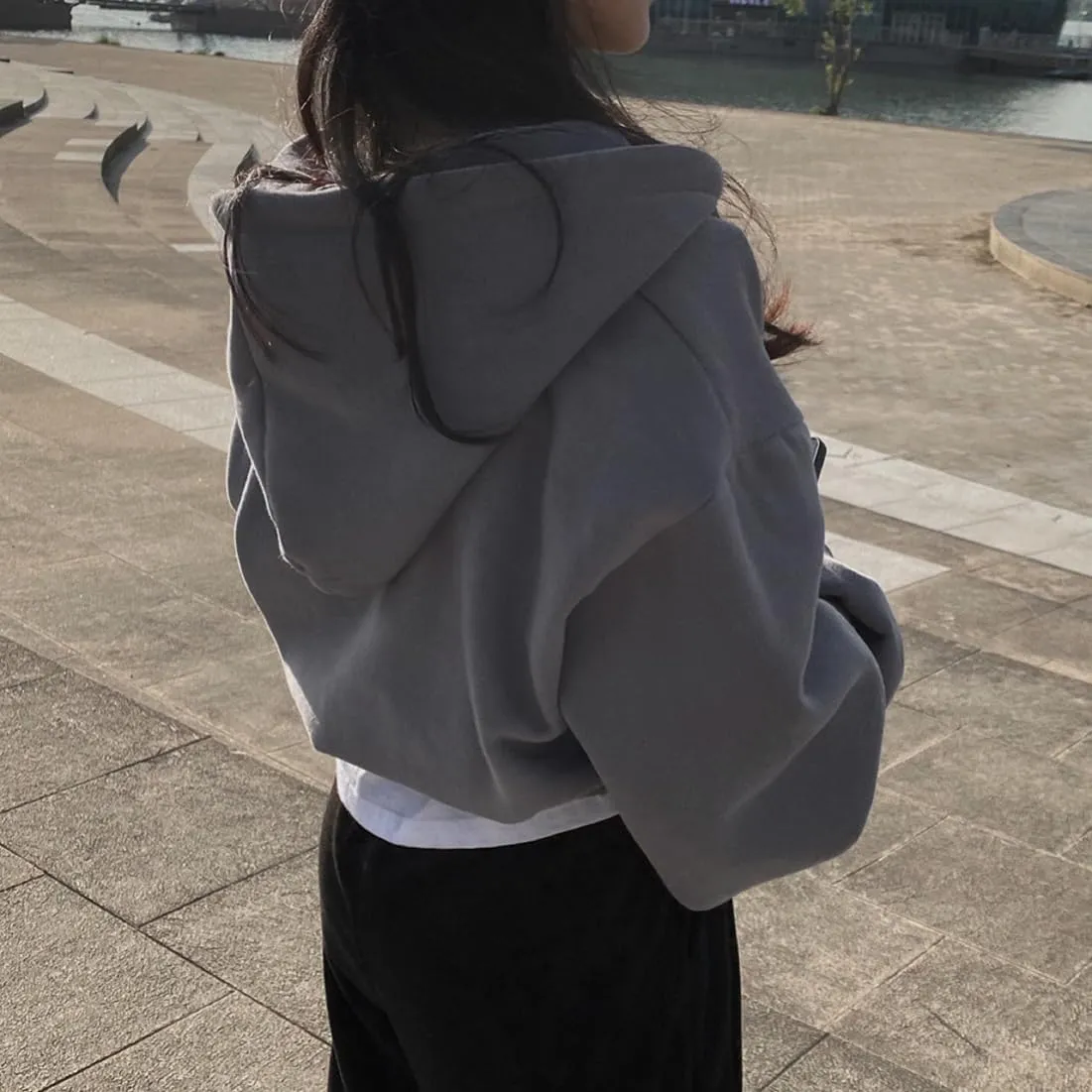 Y2K Zip Up Hoodies Y2k Crop Hoodie Sweatshirt Women Harajuku Long Sleeve Shirt Oversized Crop Tops Loose Jackets Coat