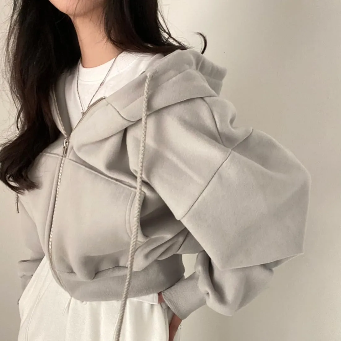 Y2K Zip Up Hoodies Y2k Crop Hoodie Sweatshirt Women Harajuku Long Sleeve Shirt Oversized Crop Tops Loose Jackets Coat