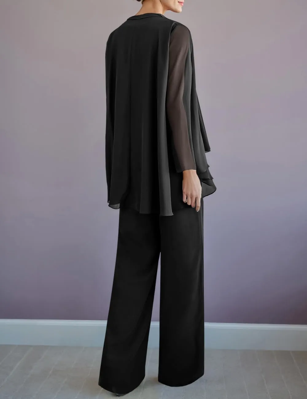 YAUTKA 3 Pieces Pant Suits for Wedding Long Sleeve Lace Chiffon Dressy Formal Outfits for Women 2025 with Jackets