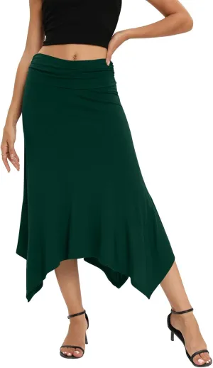 Yincro Women's Summer Flowy Midi Skirt with Handkerchief Hemline