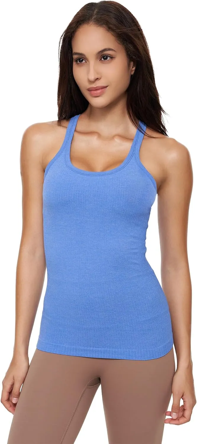 Yoga Racerback Tank Top for Women with Built in Bra,Women's Padded Sports Bra Fitness Workout Running Shirts