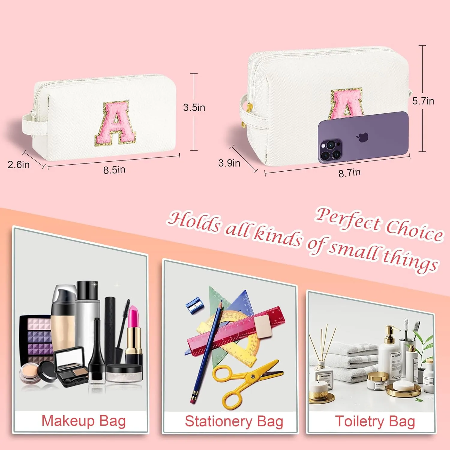 YOOLIFE Best Friend Birthday Gifts for Women Her, Initial G Travel Cute Makeup Bag Large Make Up Bag Cosmetic Bags for Women Stuff Toiletry Bag Personalized Gifts for Teen Girlfriend Mom Sister White