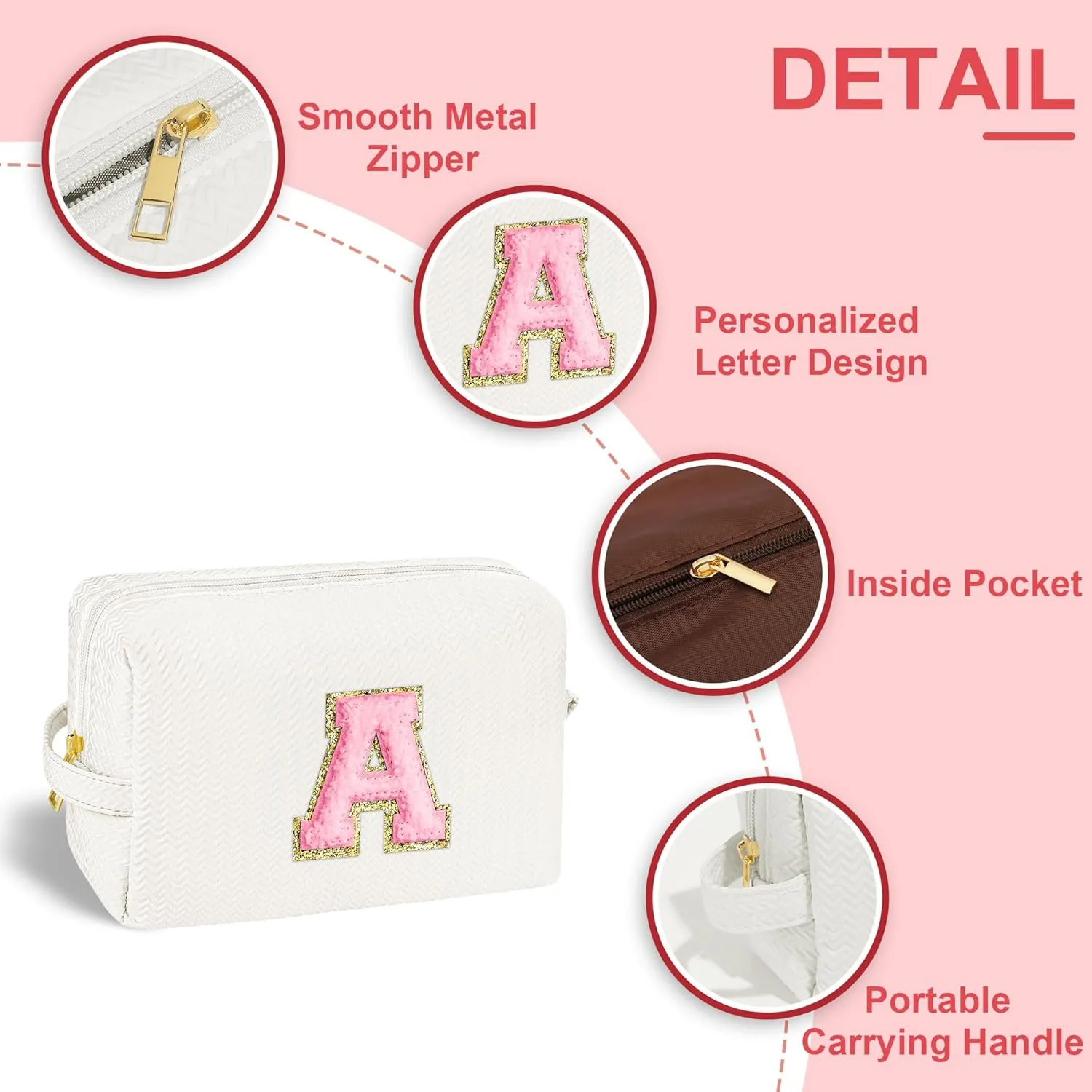 YOOLIFE Best Friend Birthday Gifts for Women Her, Initial G Travel Cute Makeup Bag Large Make Up Bag Cosmetic Bags for Women Stuff Toiletry Bag Personalized Gifts for Teen Girlfriend Mom Sister White