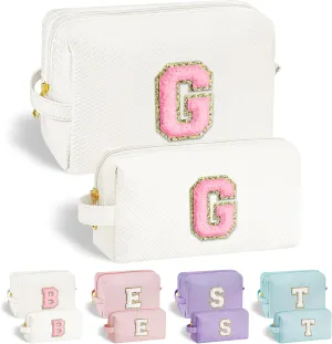 YOOLIFE Best Friend Birthday Gifts for Women Her, Initial G Travel Cute Makeup Bag Large Make Up Bag Cosmetic Bags for Women Stuff Toiletry Bag Personalized Gifts for Teen Girlfriend Mom Sister White