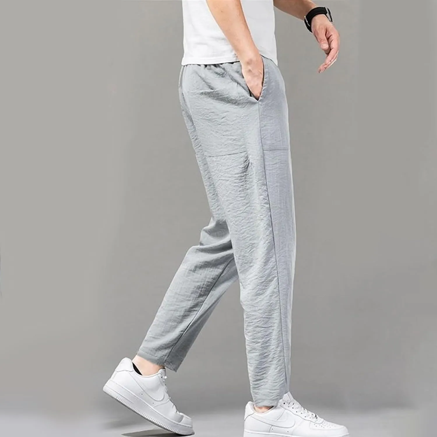 YUHGODO Straight-Leg Pants for Men Elastic Waist Drawstring Lightweight Comfy Trousers Slim-Fit Stretch Golf Pant for Work