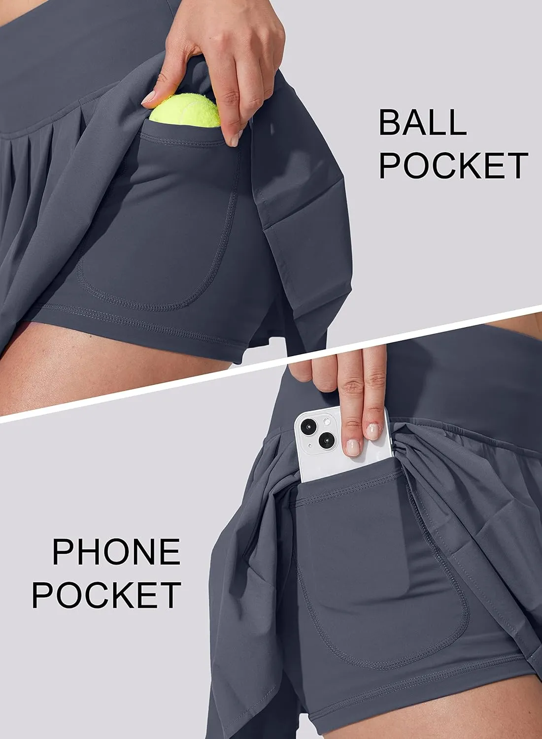 YYV Women's Pleated Tennis Skirt with 3 Pockets Golf Stretchy High Waisted Skort Skirts for Women Athletic Workout Casual