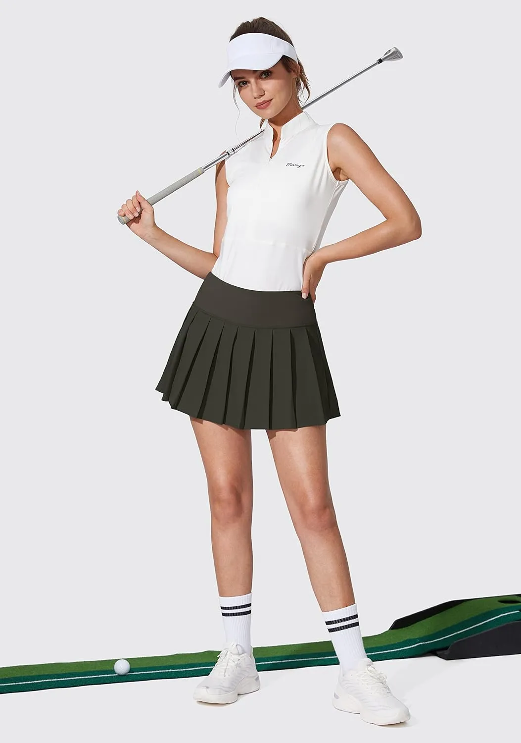 YYV Women's Pleated Tennis Skirt with 3 Pockets Golf Stretchy High Waisted Skort Skirts for Women Athletic Workout Casual