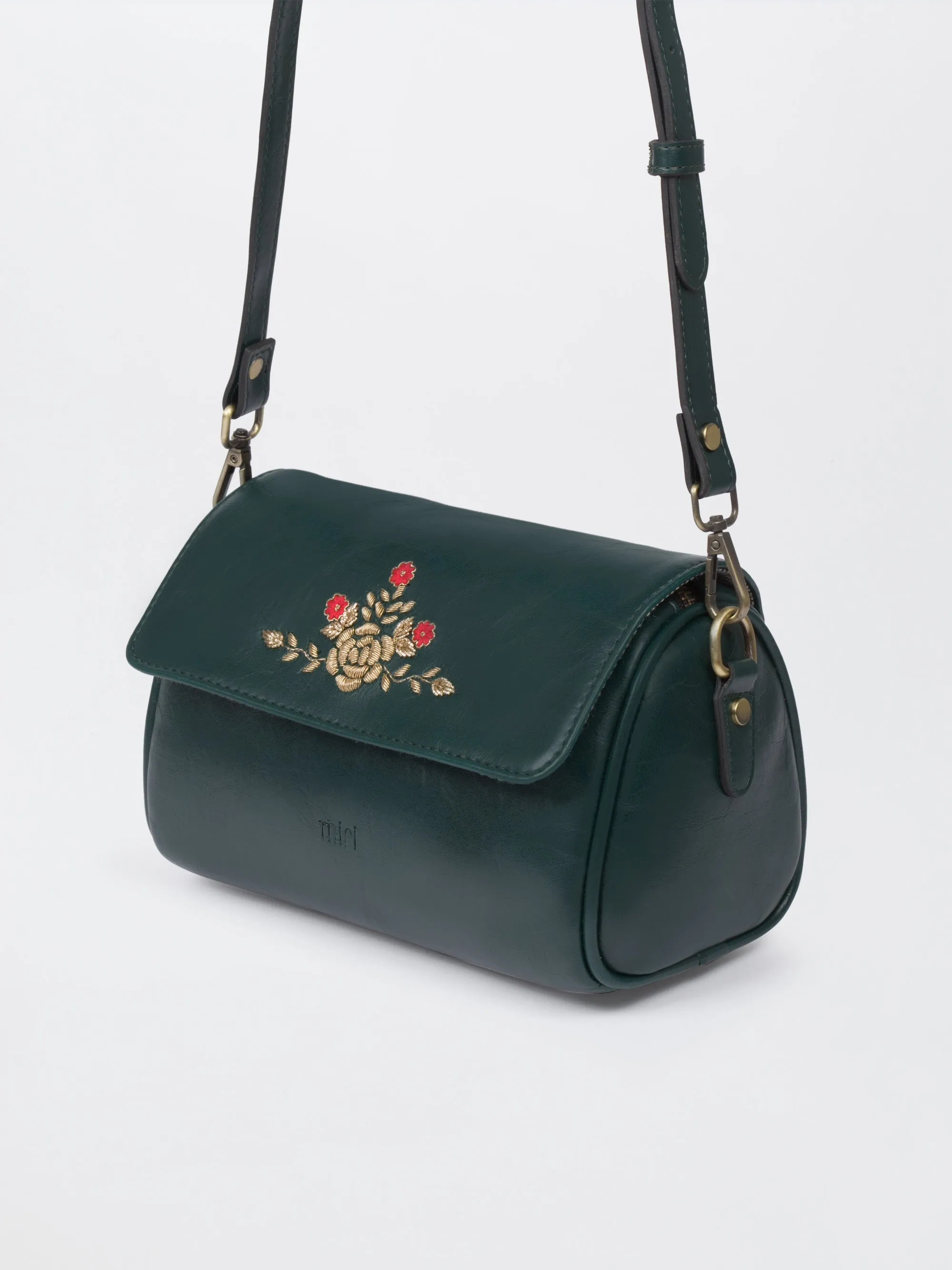 Zari Roses Retro Style Flap Sling - Green